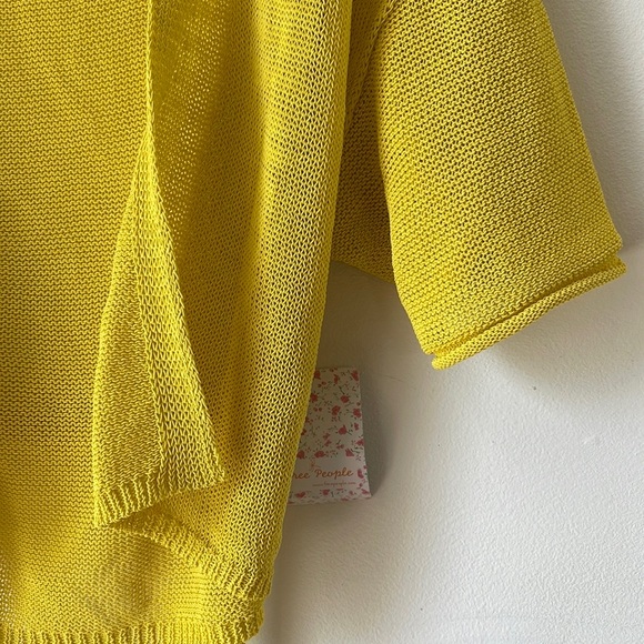 FREE PEOPLE Hello Yellow Tie Waist Knitted Cropped Textured Cardigan XS - Picture 5 of 13